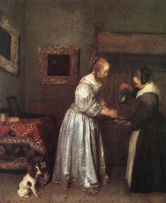 TERBORCH, Gerard Woman Washing Hands st oil painting picture